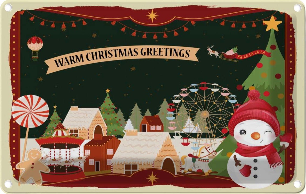Blechschild 12x18 cm Weihnachten WARM CHRISTMAS GREETINGS
