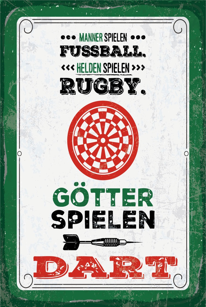 [LA-1806559] Blechschild 18x12 cm Männer Fußball Helden Rugby Götter Dart