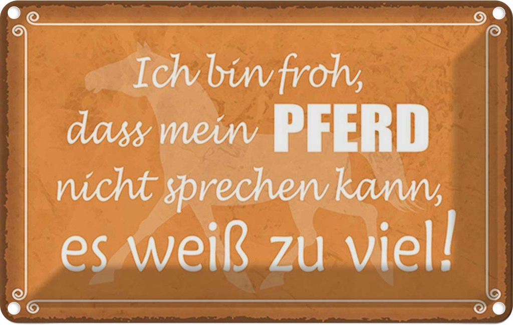 Blechschild 20x30 cm bin froh mein Pferd nicht spricht Spruch Zitat