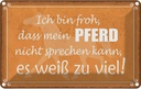 Blechschild 20x30 cm bin froh mein Pferd nicht spricht Spruch Zitat