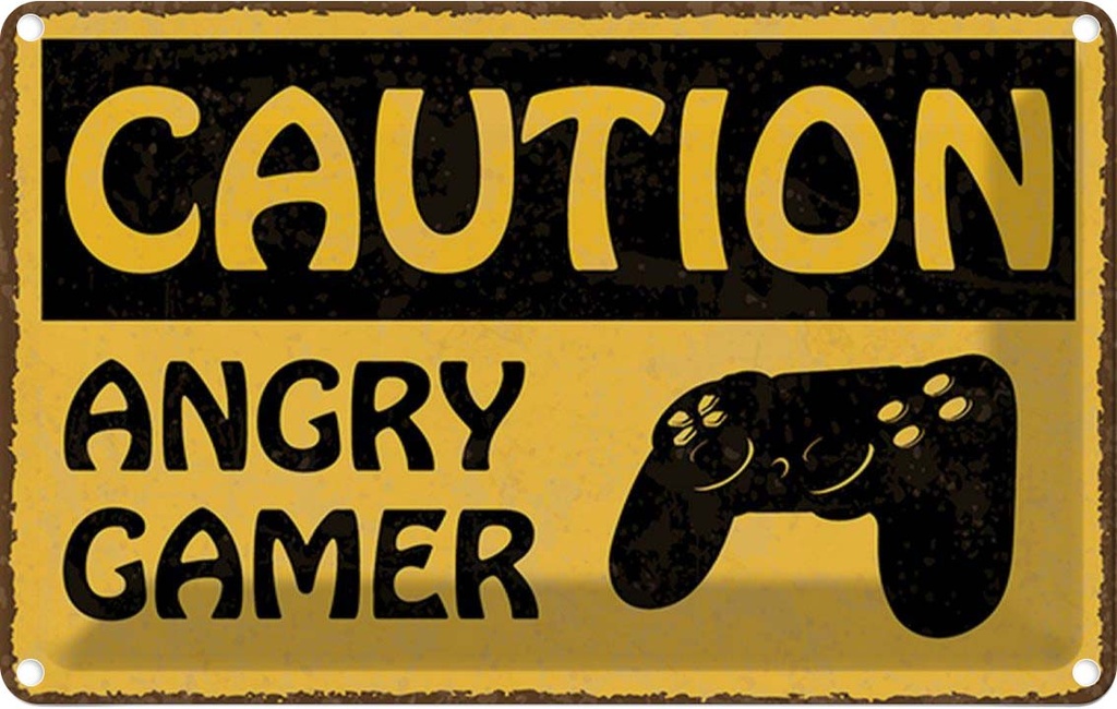 Blechschild 20x30 cm caution angry gamer Vorsicht wütender
