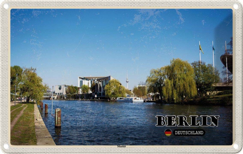 Blechschild 20x30 cm Berlin Deutschland Monabit Fluss Bildmotiv Reisemotiv Abenteuer Reisen Urlaub