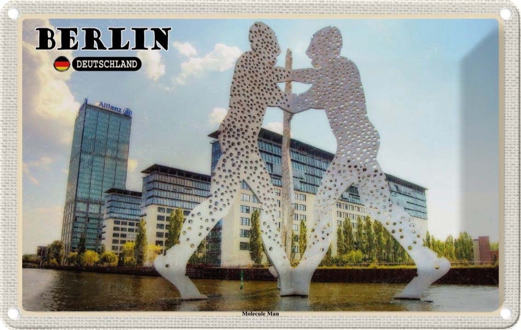 Blechschild 20x30 cm Berlin Molecule Mann Skulptur Bildmotiv Reisemotiv Abenteuer Reisen Urlaub