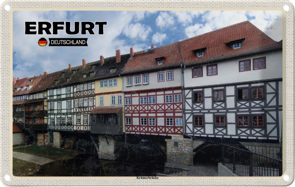 Blechschild 20x30 cm Erfurt Deutschland Krämerbrücke Bildmotiv Reisemotiv Abenteuer Reisen Urlaub