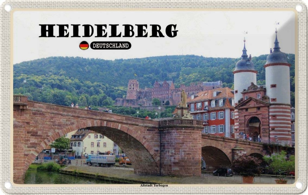 Blechschild 20x30 cm Heidelberg Altstadt Torbogen Bildmotiv Reisemotiv Abenteuer Reisen Urlaub
