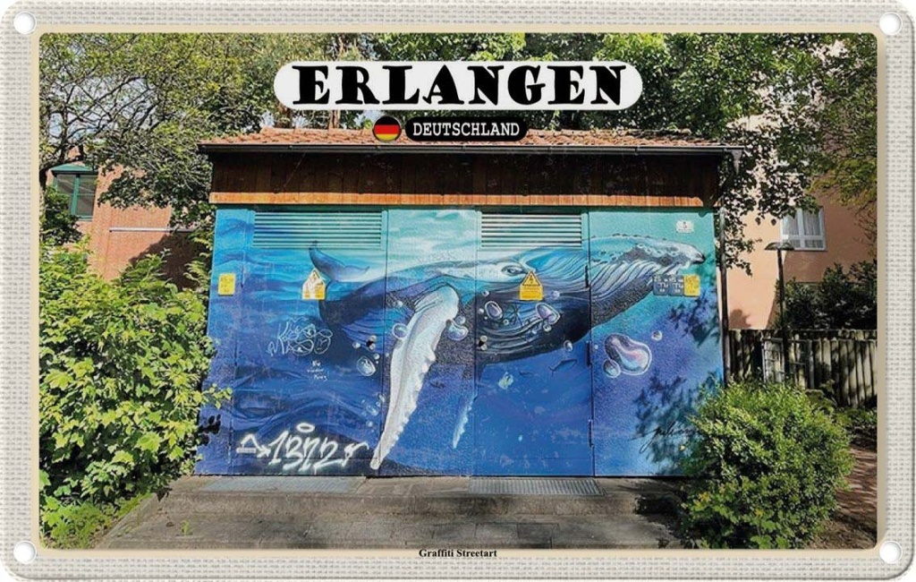 Blechschild 20x30 cm Erlagen Graffiti Streetart Bildmotiv Reisemotiv Abenteuer Reisen Urlaub