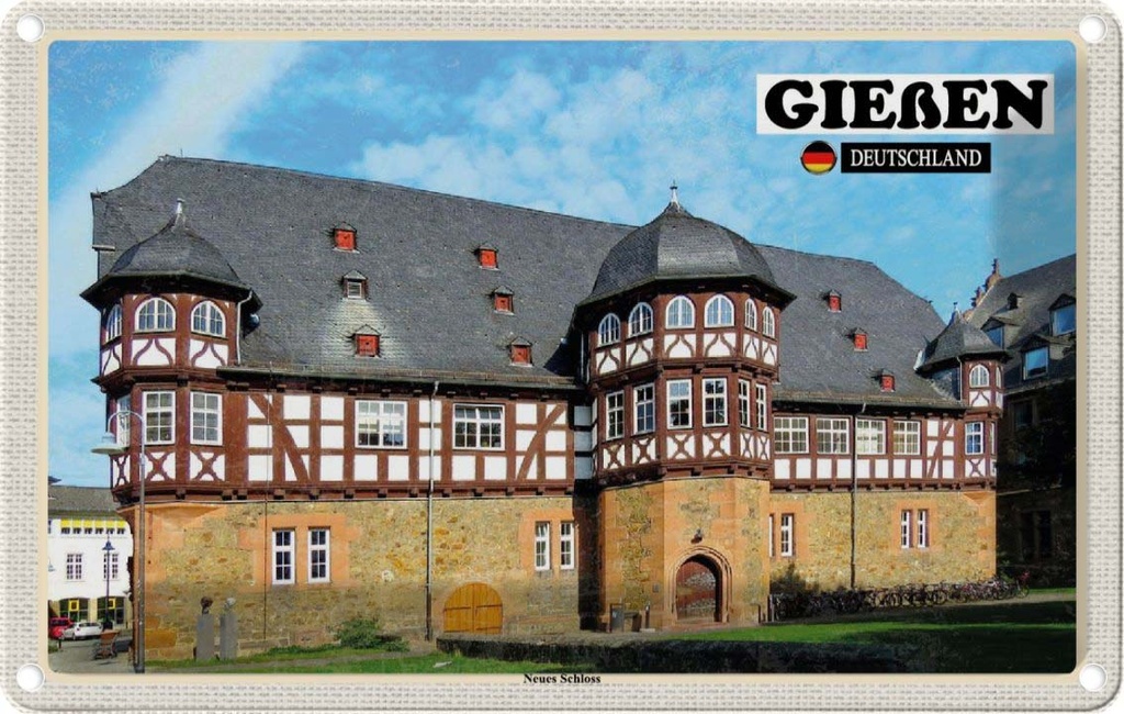 Blechschild 20x30 cm Gießen Neues Schloss Bildmotiv Reisemotiv Abenteuer Reisen Urlaub