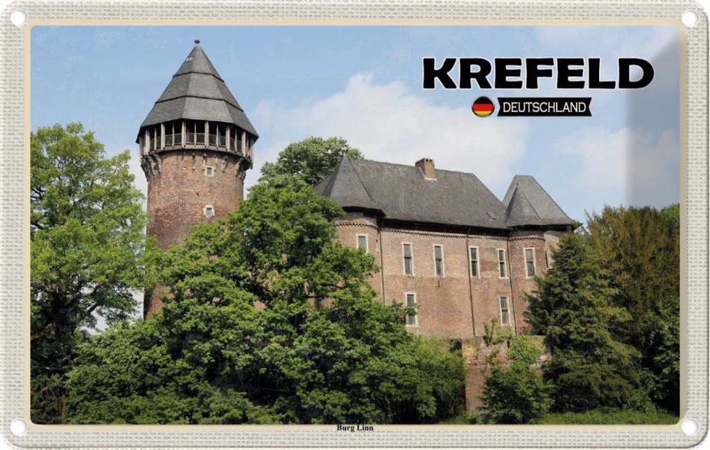 Blechschild 20x30 cm Krefeld Burg Linn Schloss Bildmotiv Reisemotiv Abenteuer Reisen Urlaub