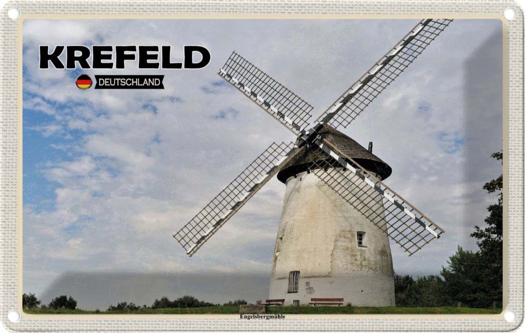 Blechschild 20x30 cm Krefeld Engelbergmühle Wiese Bildmotiv Reisemotiv Abenteuer Reisen Urlaub