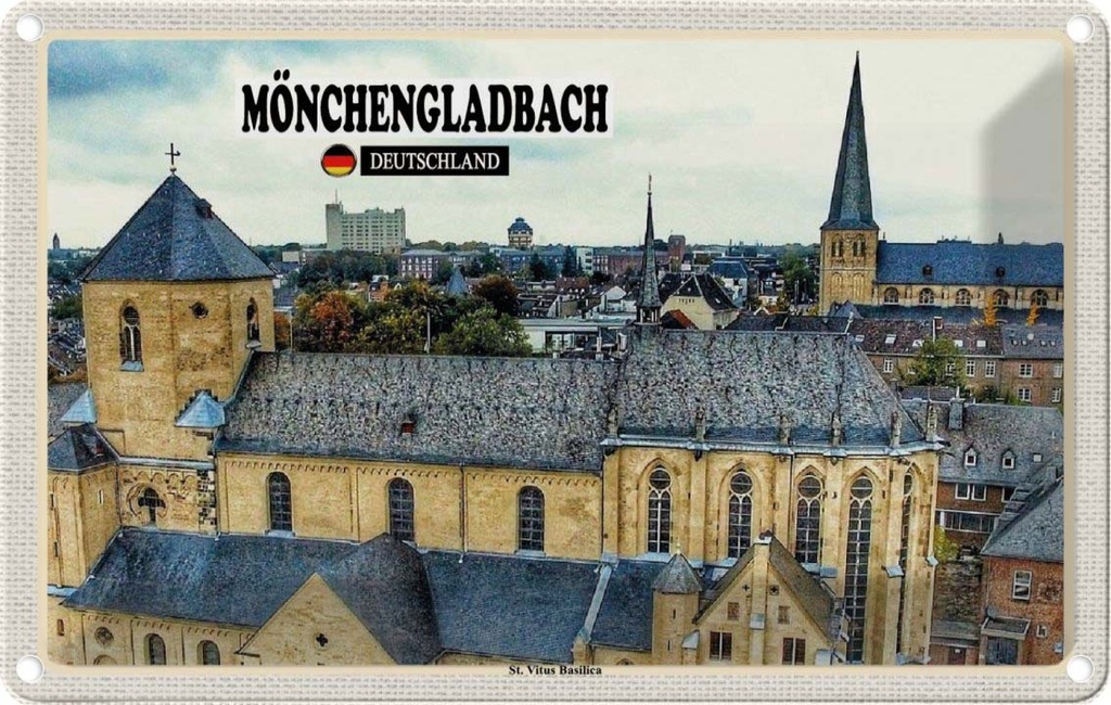 Blechschild 20x30 cm Mönchengladbach St. Vitus Basilica Bildmotiv Reisemotiv Abenteuer Reisen Urlaub