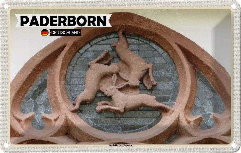 Blechschild 20x30 cm Paderborn Drei Hasen-Fenster Bildmotiv Reisemotiv Abenteuer Reisen Urlaub