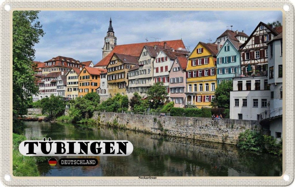 Blechschild 20x30 cm Tübingen Neckarfront Fluss Gebäude Bildmotiv Reisemotiv Abenteuer Reisen Urlaub
