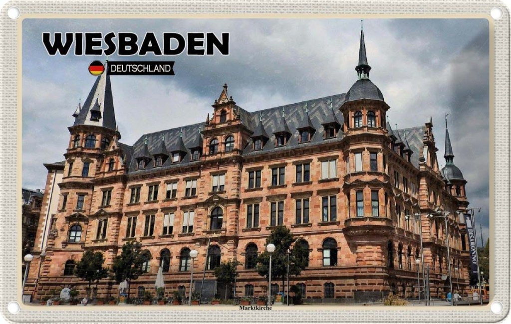 Blechschild 20x30 cm Wiesbeden Marktkirche Mittelalter Bildmotiv Reisemotiv Abenteuer Reisen Urlaub