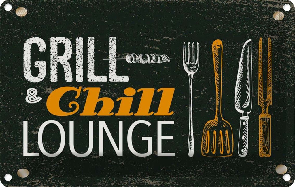 Blechschild 20x30 cm Grill & Chill Lounge Grillen