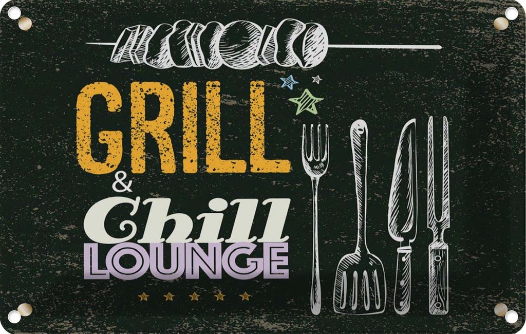 Blechschild 20x30 cm Grill & Chill Fleisch Grillen