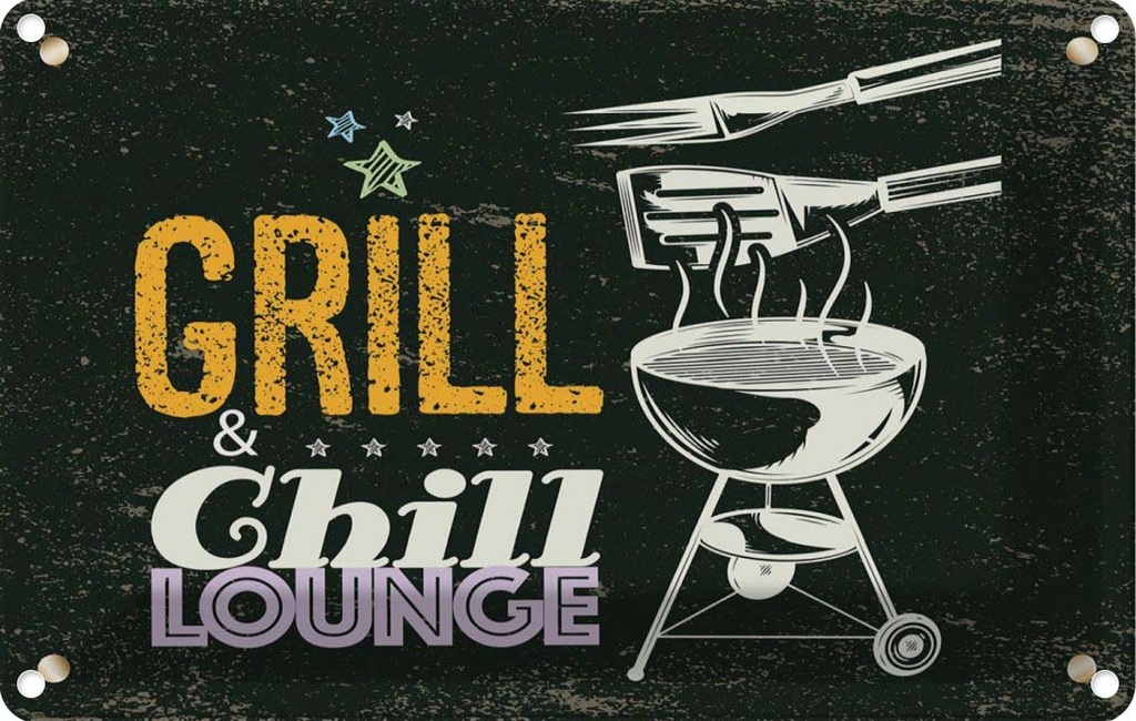 Blechschild 20x30 cm Grill & Chill Lounge 5 Sterne