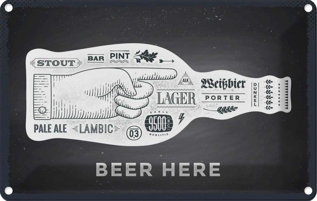 Blechschild 20x30 cm Beer here Flasche Bier