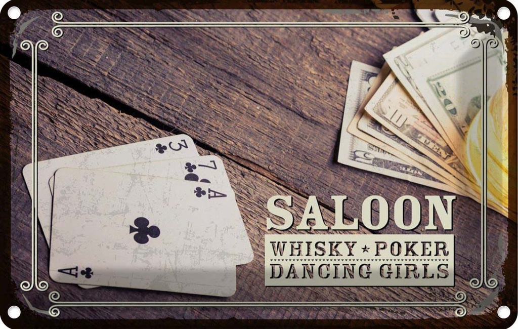 Blechschild 20x30 cm Saloon Whisky Poker Dancing