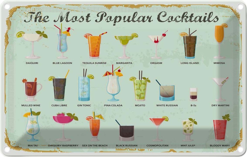 Blechschild 20x30 cm Cocktails Mimosa Orgasm Daiquiri