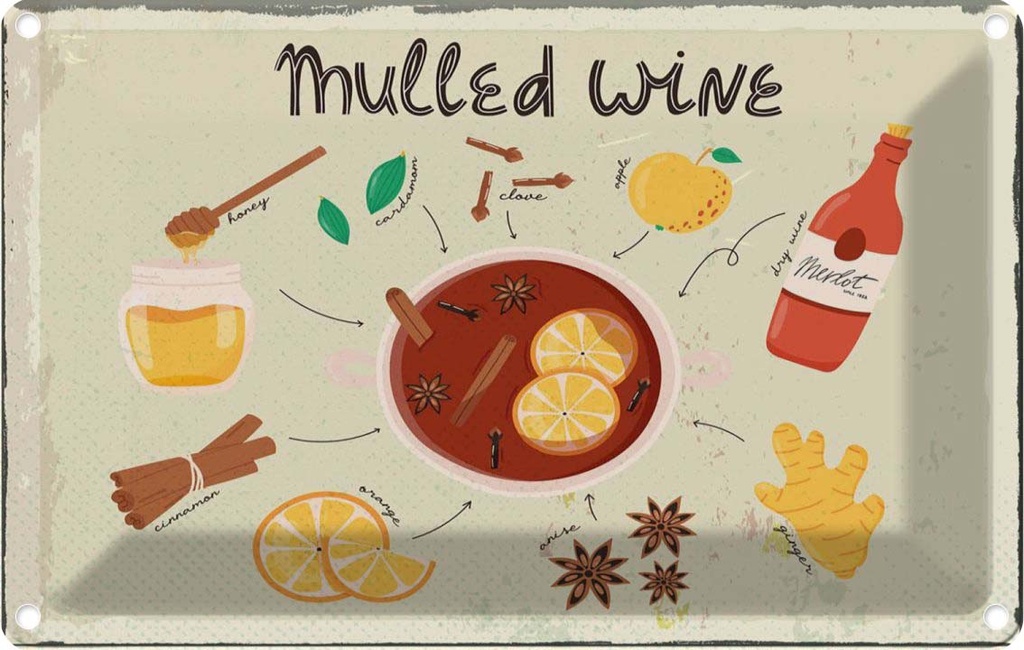 Blechschild 20x30 cm Mulled Wine Anise Honey Apple