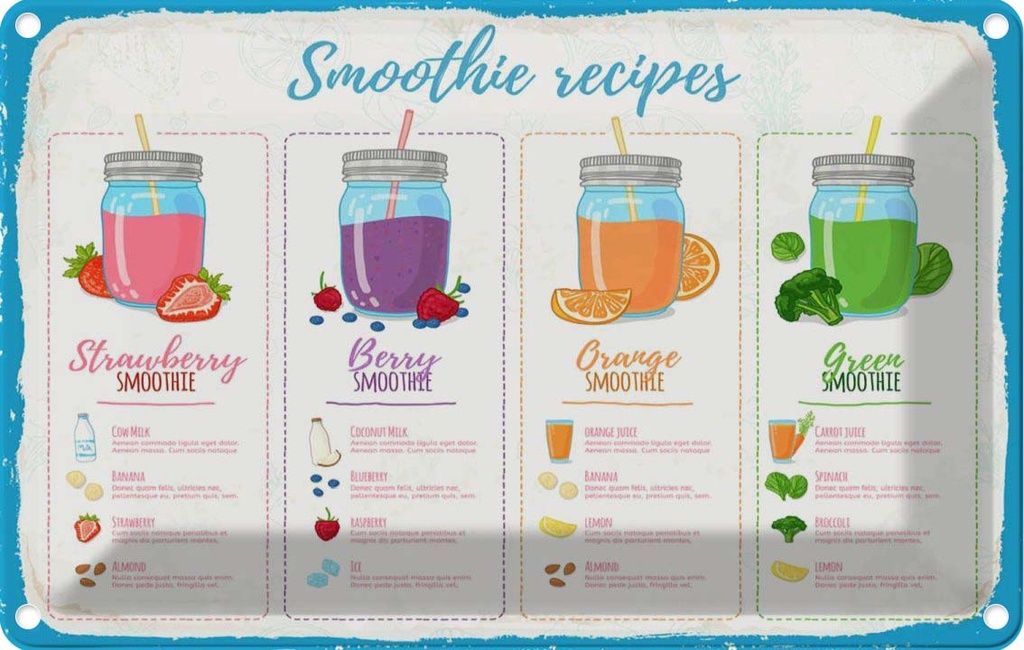 Blechschild 20x30 cm Smoothie Recipe Berry Orange