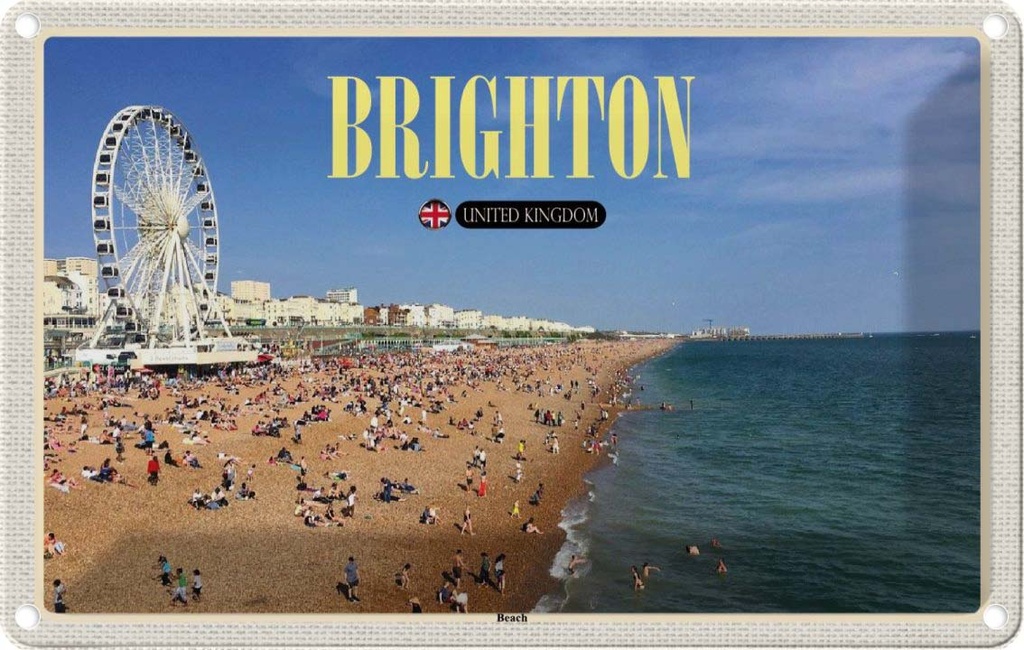Blechschild 20x30 cm United Kingdom Brighton Beach Bildmotiv Reisemotiv Abenteuer Reisen Urlaub