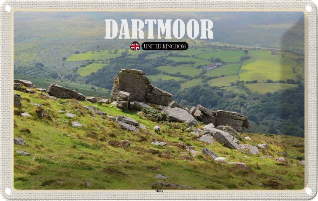 Blechschild 20x30 cm Dartmoor Hills UK England Bildmotiv Reisemotiv Abenteuer Reisen Urlaub