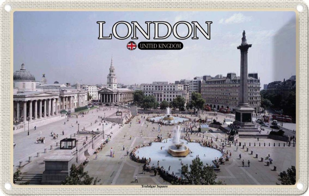 Blechschild 20x30 cm Trafalgar Square London UK Bildmotiv Reisemotiv Abenteuer Reisen Urlaub