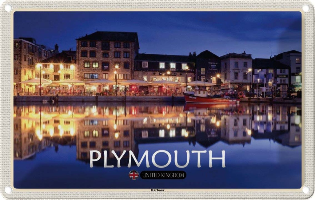 Blechschild 20x30 cm Plymouth Harbour England UK Bildmotiv Reisemotiv Abenteuer Reisen Urlaub