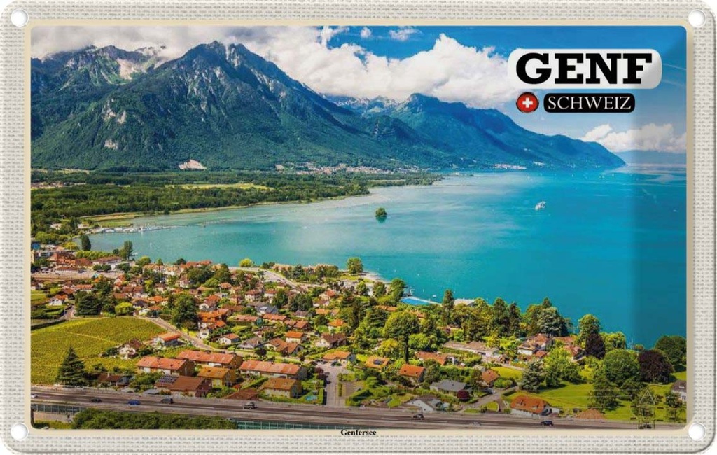 Blechschild 20x30 cm Genf Schweiz Genfersee Natur Bildmotiv Reisemotiv Abenteuer Reisen Urlaub