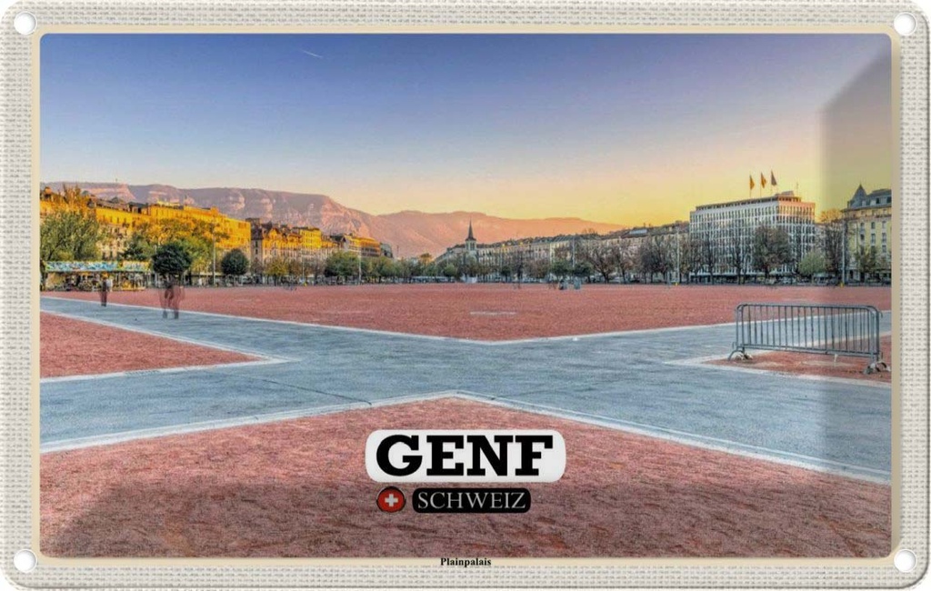 Blechschild 20x30 cm Genf Schweiz Plainpalais Platz Bildmotiv Reisemotiv Abenteuer Reisen Urlaub