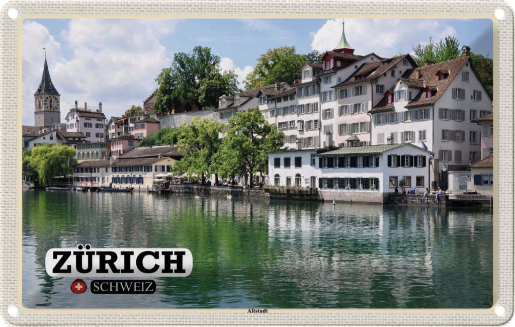 Blechschild 20x30 cm Zürich Schweiz Altstadt Fluss Bildmotiv Reisemotiv Abenteuer Reisen Urlaub