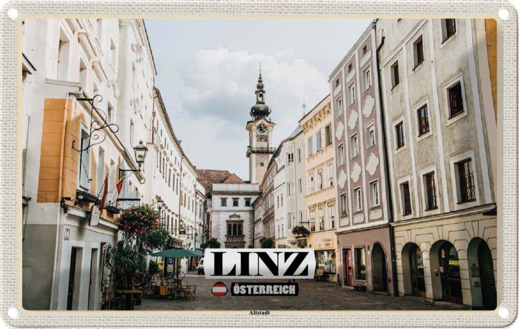 Blechschild 20x30 cm Linz Österreich Altstadt Kirche Bildmotiv Reisemotiv Abenteuer Reisen Urlaub