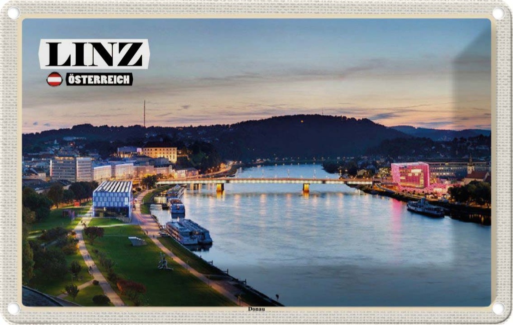Blechschild 20x30 cm Linz Österreich Donau Fluss Bildmotiv Reisemotiv Abenteuer Reisen Urlaub
