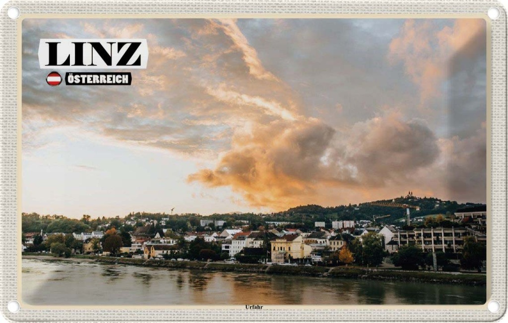 Blechschild 20x30 cm Linz Österreich Urfahr Fluss Bildmotiv Reisemotiv Abenteuer Reisen Urlaub