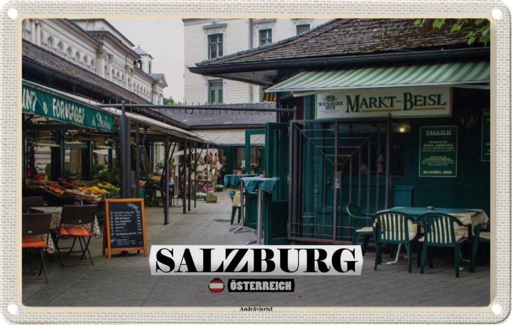 Blechschild 20x30 cm Salzburg Österreich Andräviertel Bildmotiv Reisemotiv Abenteuer Reisen Urlaub
