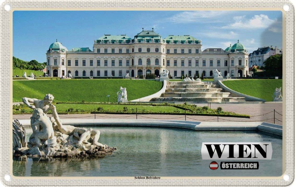 Blechschild 20x30 cm Wien Österreich Schloss Belvedere Bildmotiv Reisemotiv Abenteuer Reisen Urlaub