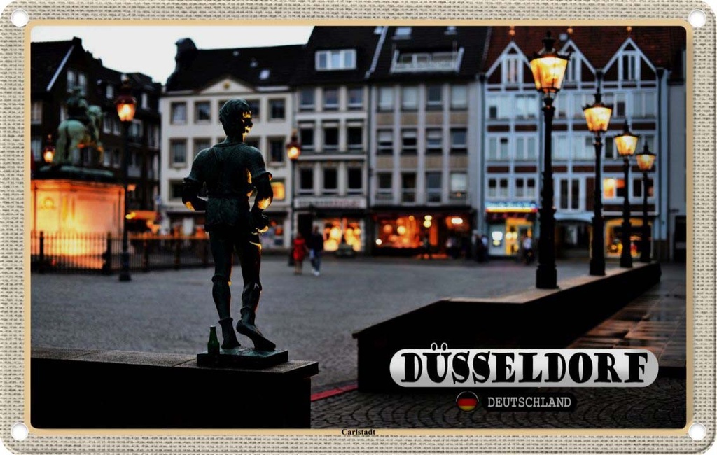 Blechschild 20x30 cm Düsseldorf Carlstadt Skulptur Bildmotiv Reisemotiv Abenteuer Reisen Urlaub