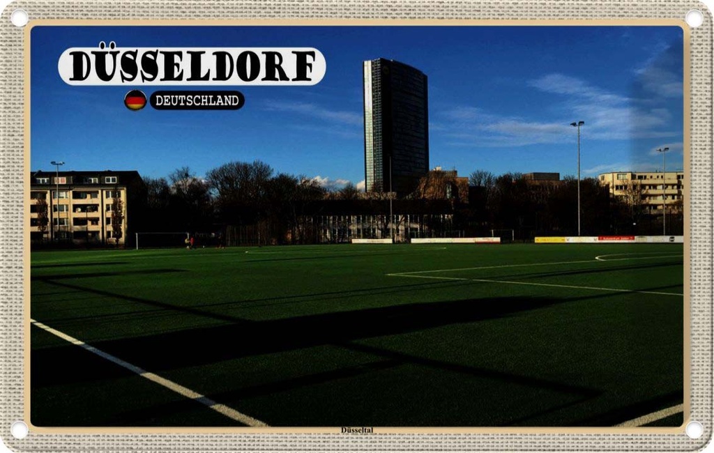 Blechschild 20x30 cm Düsseldorf Düsseltal Fußballplatz Bildmotiv Reisemotiv Abenteuer Reisen Urlaub