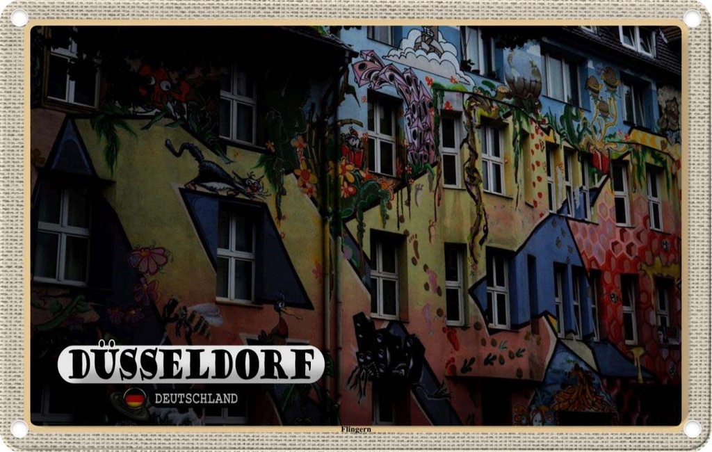 Blechschild 20x30 cm Düsseldorf Flingern Kunst Gebäude Bildmotiv Reisemotiv Abenteuer Reisen Urlaub