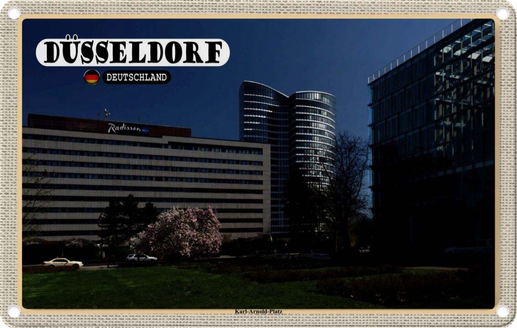 Blechschild 20x30 cm Düsseldorf Karl-Arnold-Platz Bildmotiv Reisemotiv Abenteuer Reisen Urlaub