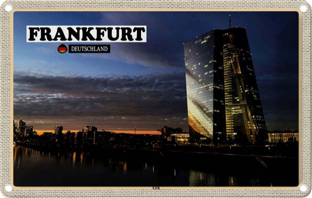 Blechschild 20x30 cm Frankfurt Deutschland EZB Neubau Bildmotiv Reisemotiv Abenteuer Reisen Urlaub