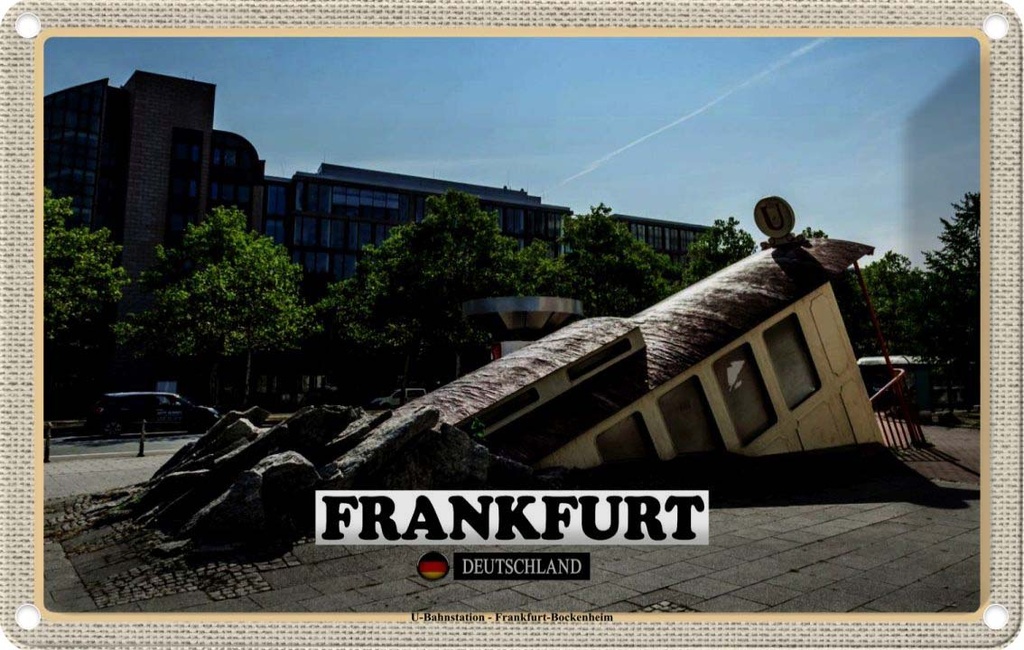 Blechschild 20x30 cm Frankfurt U-Bahnstation Bockenheim Bildmotiv Reisemotiv Abenteuer Reisen Urlaub