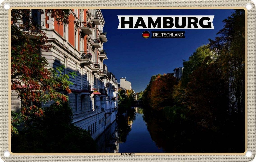 Blechschild 20x30 cm Hamburg Ausblick Fluss Bildmotiv Reisemotiv Abenteuer Reisen Urlaub