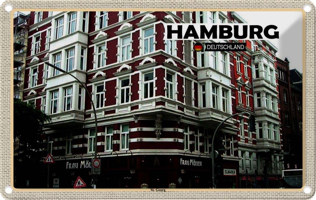 Blechschild 20x30 cm Hamburg St. Georg Altstadt Bildmotiv Reisemotiv Abenteuer Reisen Urlaub