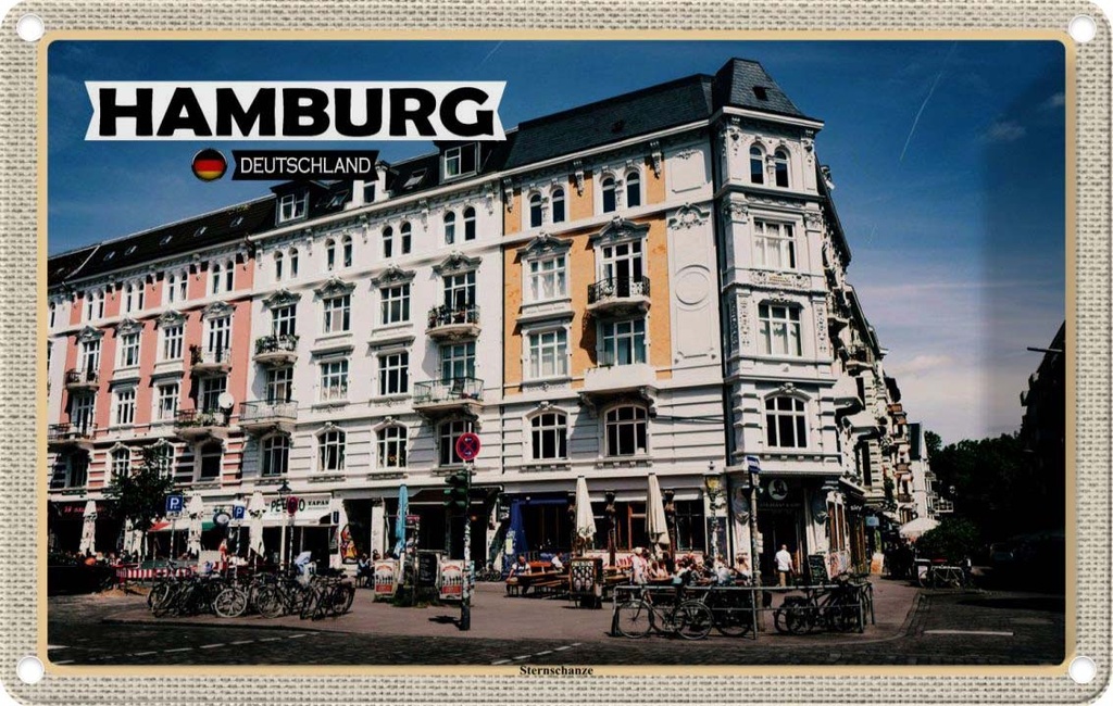 Blechschild 20x30 cm Hamburg Sternschanze Altstadt Bildmotiv Reisemotiv Abenteuer Reisen Urlaub