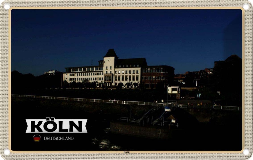 Blechschild 20x30 cm Köln Porz Rhein Gebäude Bildmotiv Reisemotiv Abenteuer Reisen Urlaub
