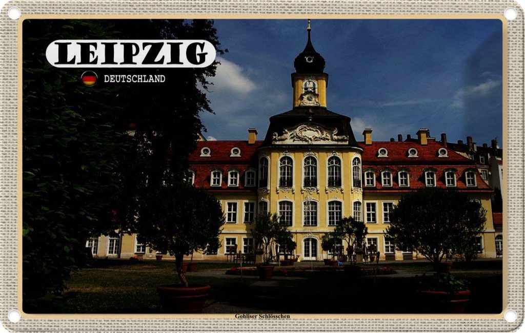 Blechschild 20x30 cm Leipzig Gohliser Schlösschen Bildmotiv Reisemotiv Abenteuer Reisen Urlaub