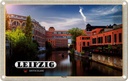Blechschild 20x30 cm Leipzig Plagwitz Fluss Gebäude Bildmotiv Reisemotiv Abenteuer Reisen Urlaub