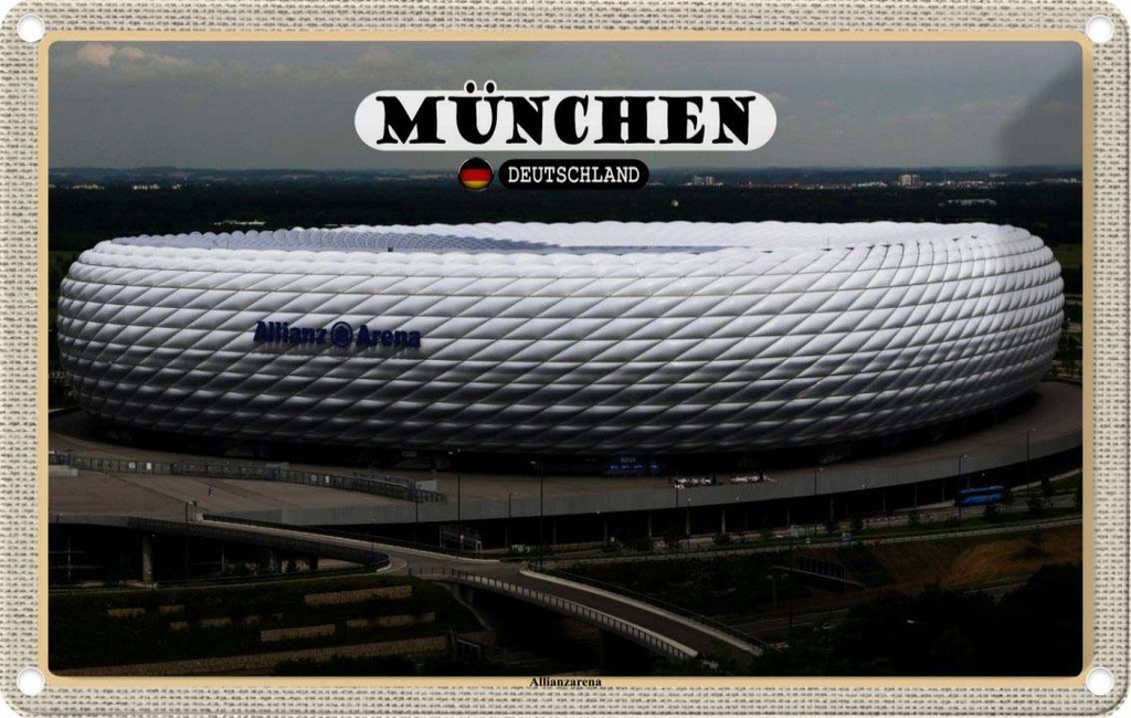 Blechschild 20x30 cm München Blick auf Allianzarena Bildmotiv Reisemotiv Abenteuer Reisen Urlaub